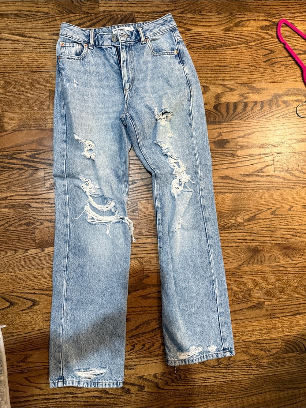 Garage Light Blue Distressed Straight-Leg Jeans